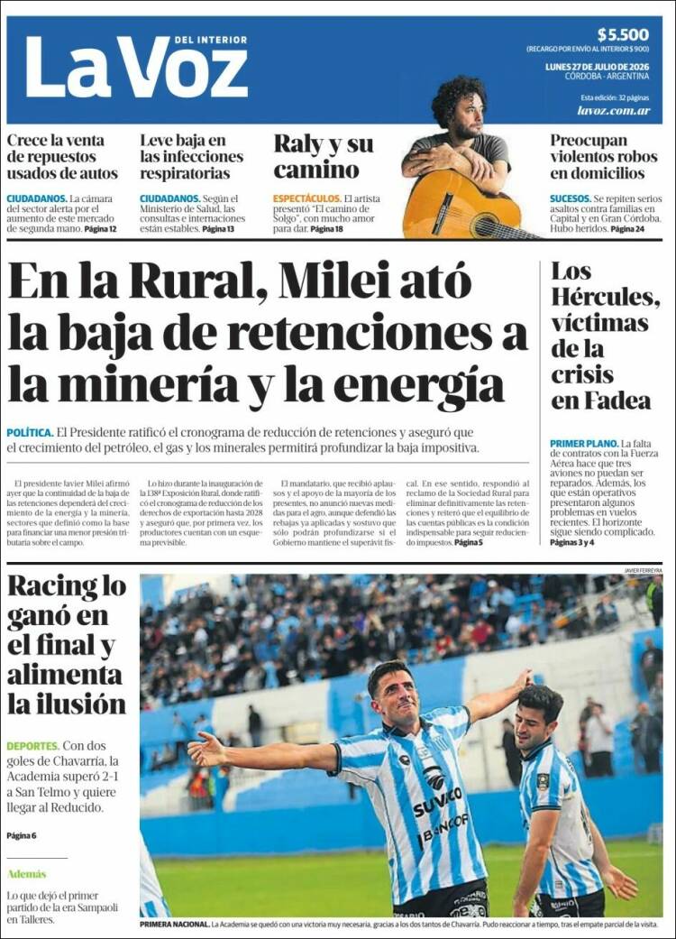 Portada de La Voz del Interior (Argentina)