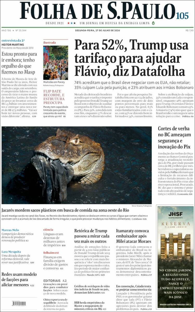 Portada de Folha de São Paulo (Brasil)