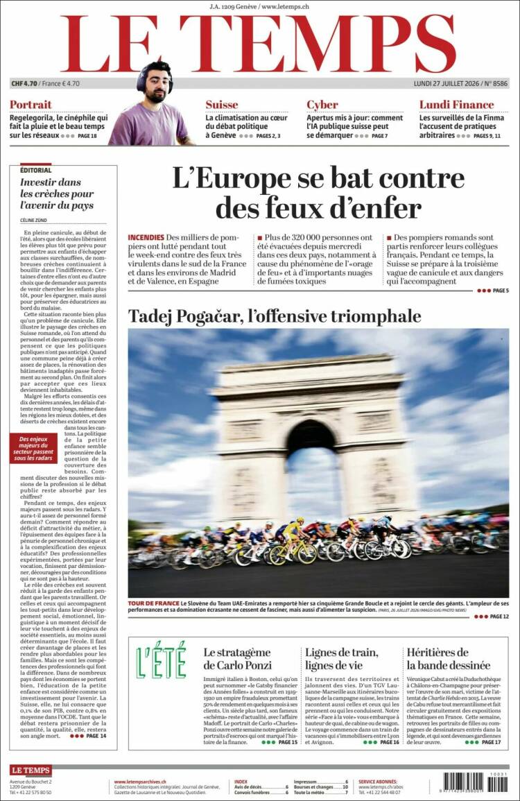 Portada de Le Matin (Suiza)