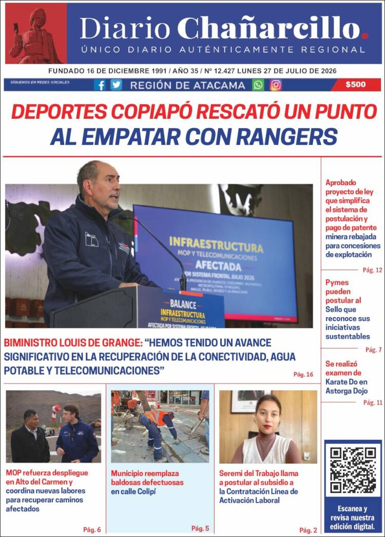 Portada de Diario Chañarcillo (Chile)