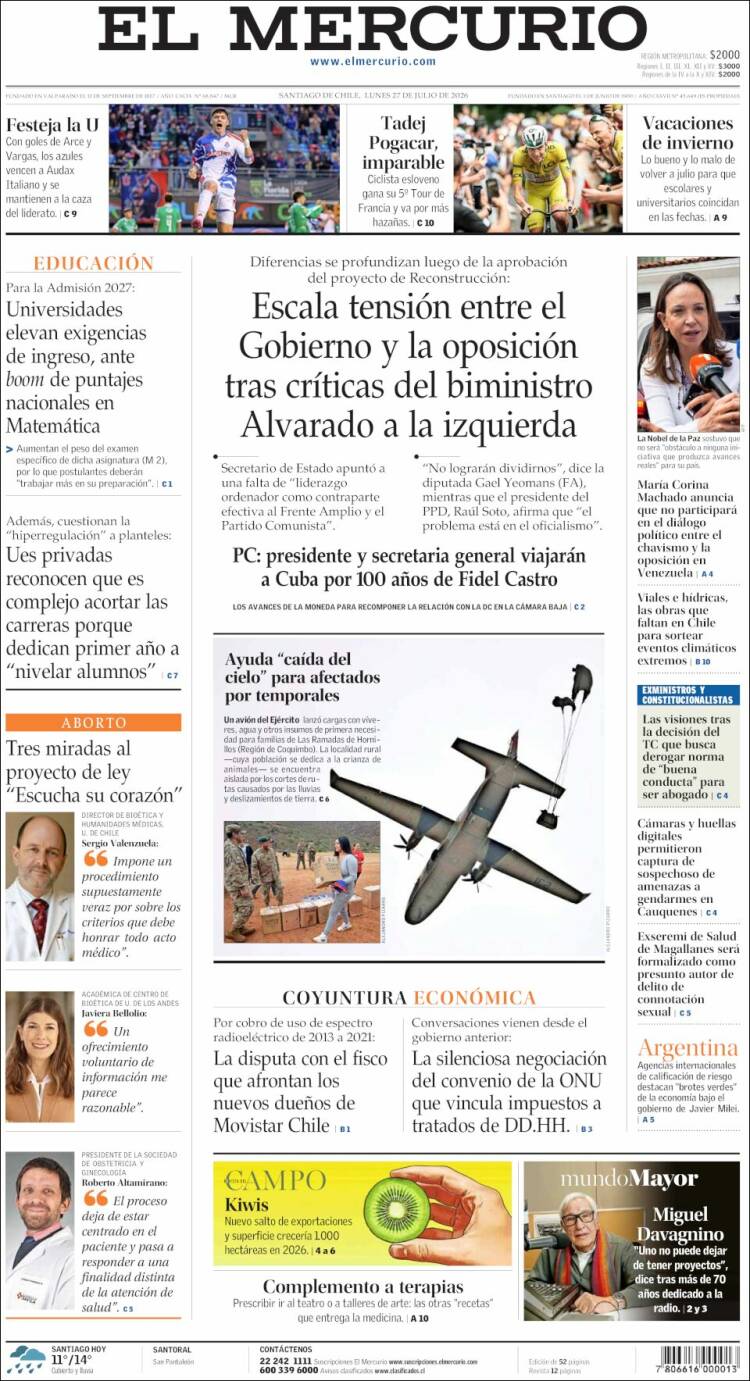 Portada de El Mercurio (Chile)