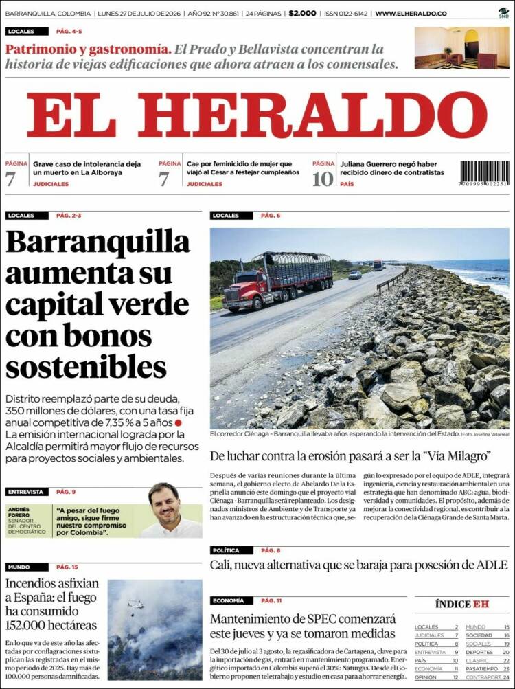 Portada de El Heraldo (Colombia)