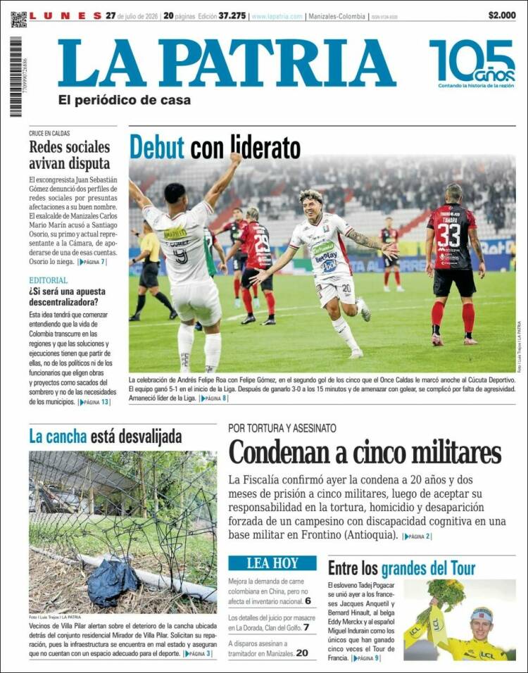 Portada de La Patria (Colombia)