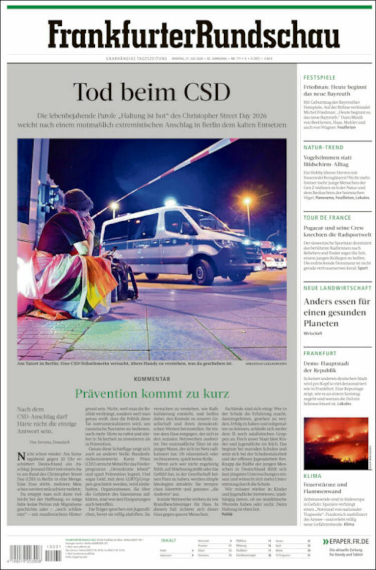 Portada de Frankfurter Rundschau (Alemania)