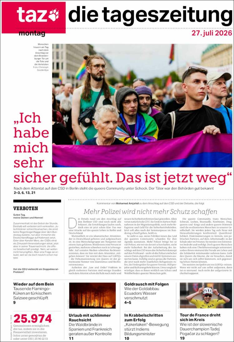 Portada de Die Tageszeitung (Alemania)