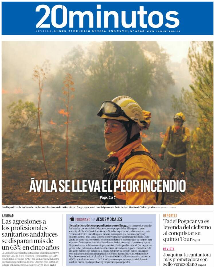 Portada de 20 Minutos - Sevilla (Espa&ntilde;a)