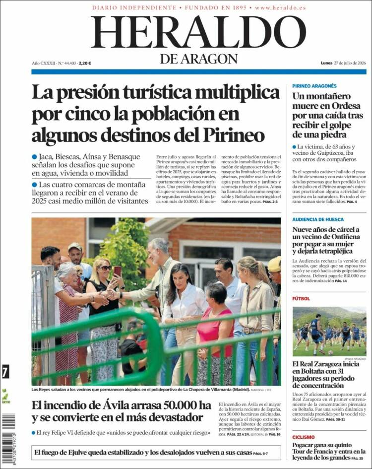 Portada de Heraldo de Aragón (Espa&ntilde;a)