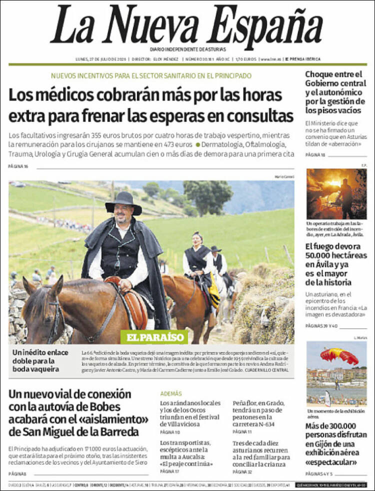 Portada de La Nueva España (Espa&ntilde;a)
