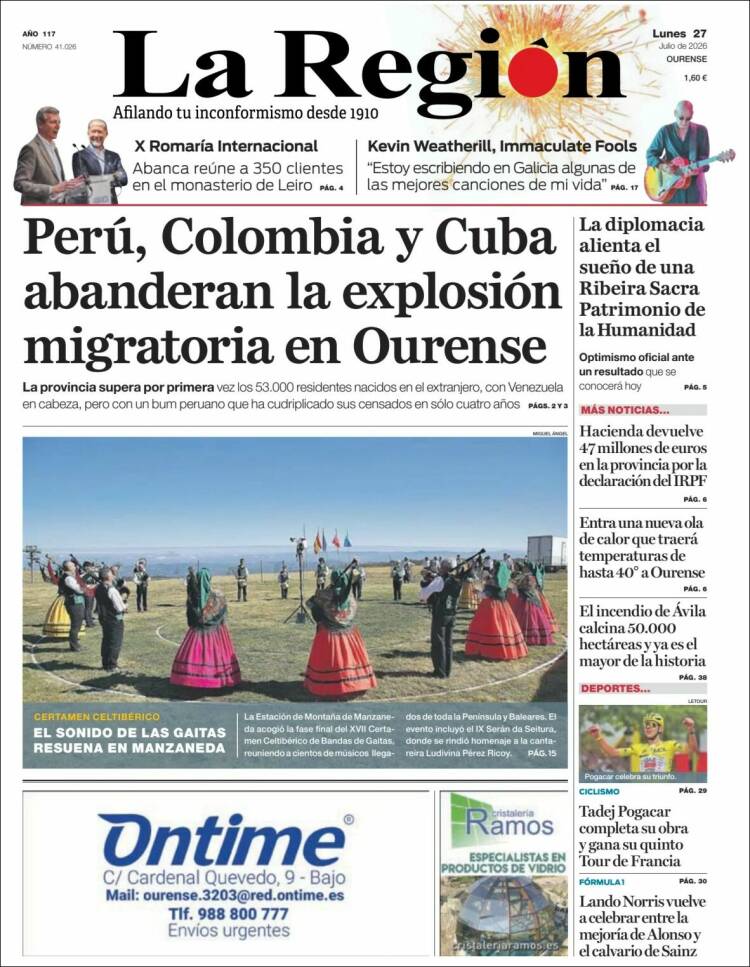 Portada de La Región de Ourense (Espa&ntilde;a)