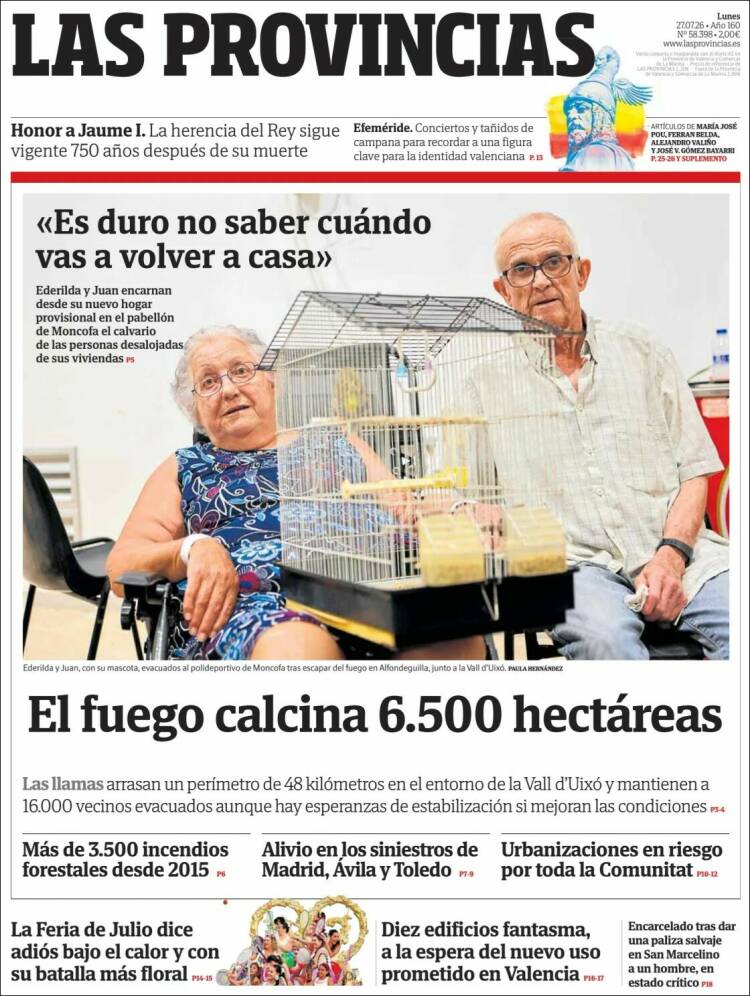 Portada de Las Provincias (Espa&ntilde;a)