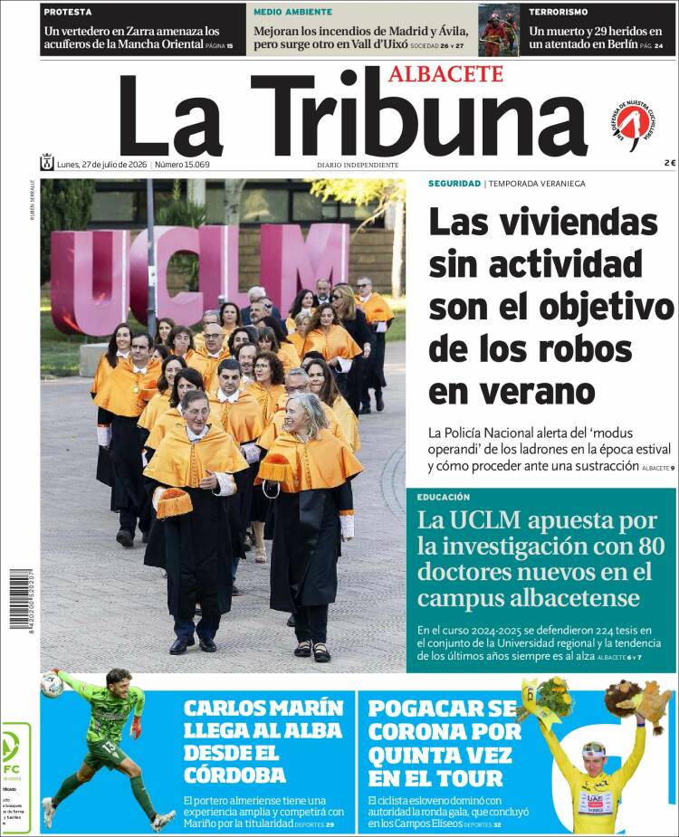 Portada de La Tribuna de Albacete (Espa&ntilde;a)