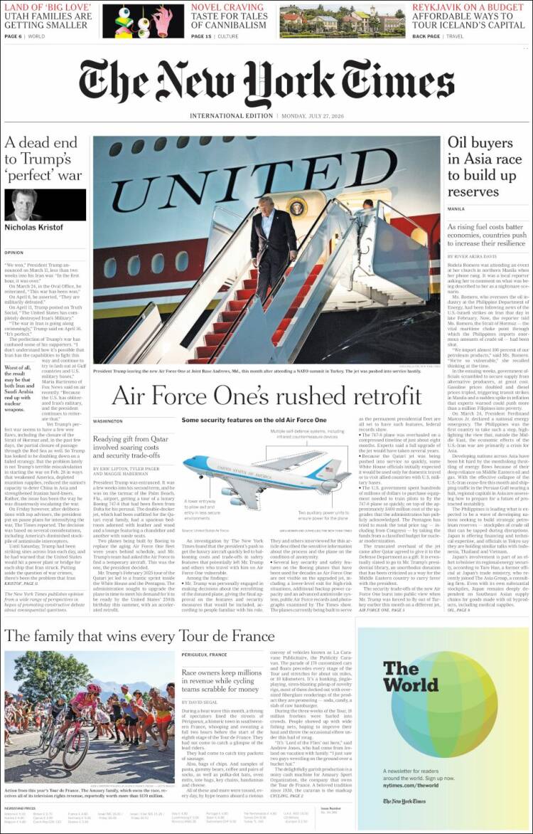 Portada de International New York Times (Europa)