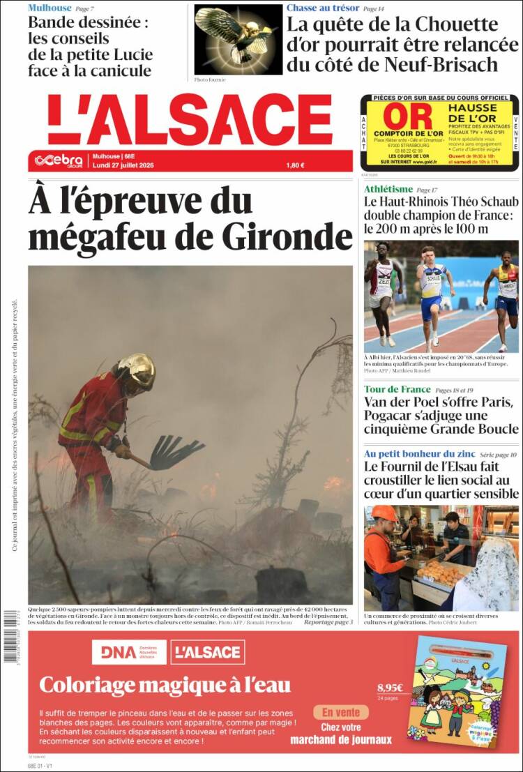 Portada de Journal L'Alsace (Francia)