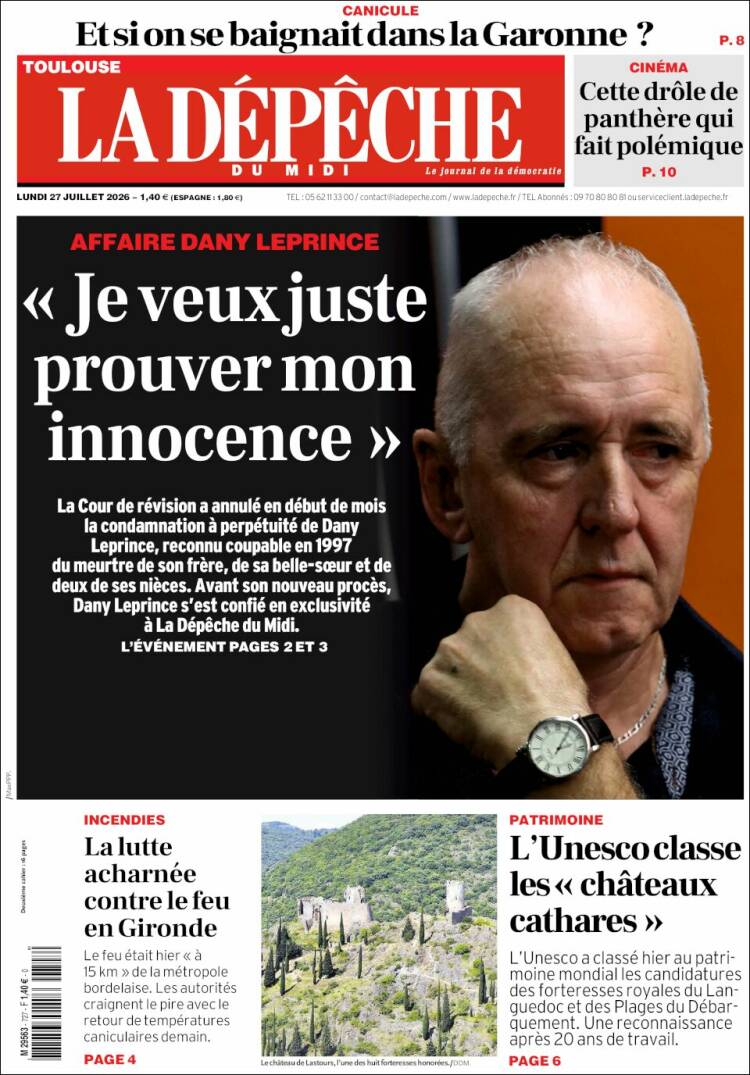 Portada de La Dépêche du Midi (Francia)