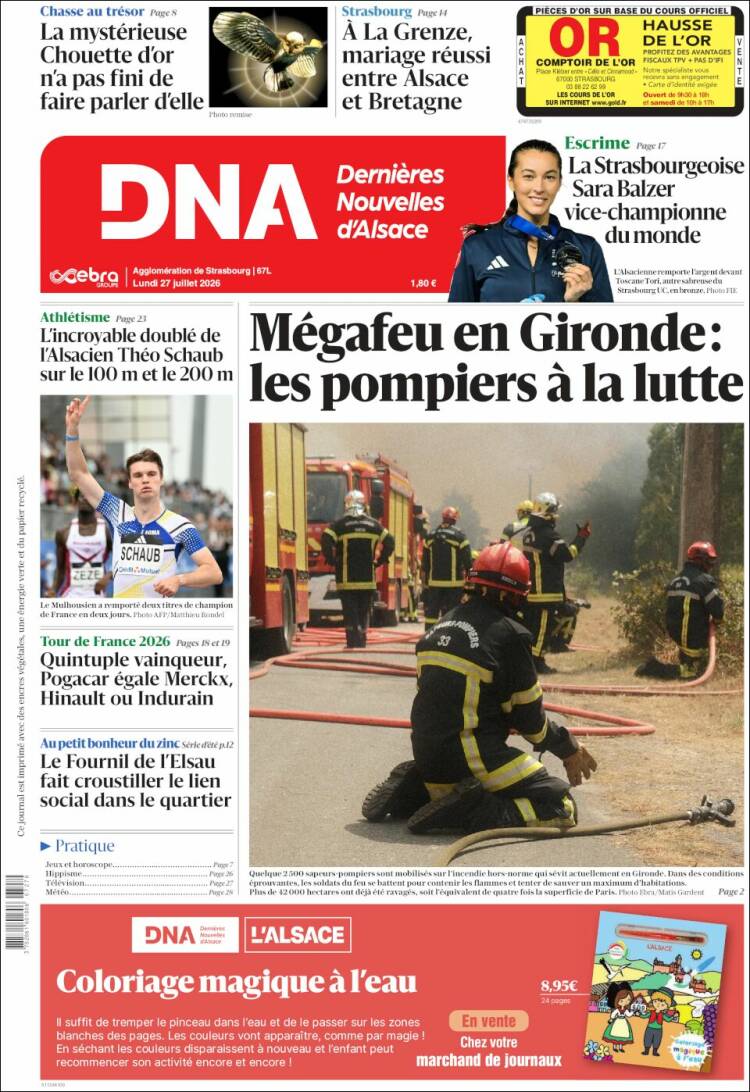 Portada de Les Dernières Nouvelles d'Alsace (Francia)