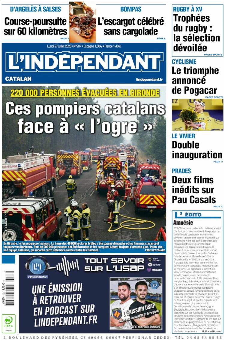 Portada de Le Indépendant (Francia)