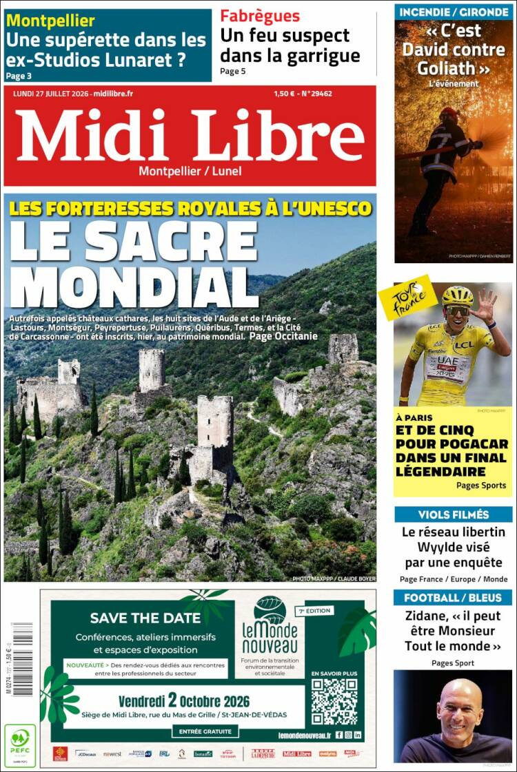 Portada de Midi Libre (Francia)