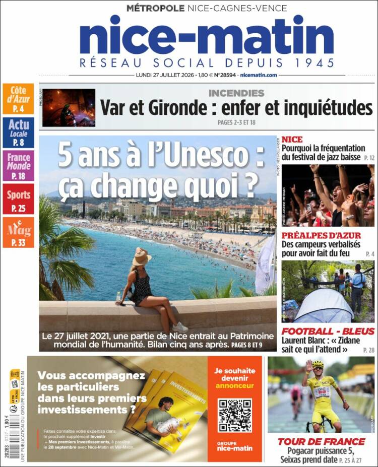 Portada de Nice-Matin (Francia)