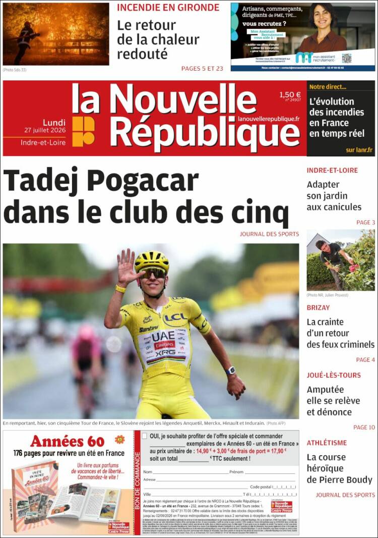 Portada de La Nouvelle Republique (Francia)