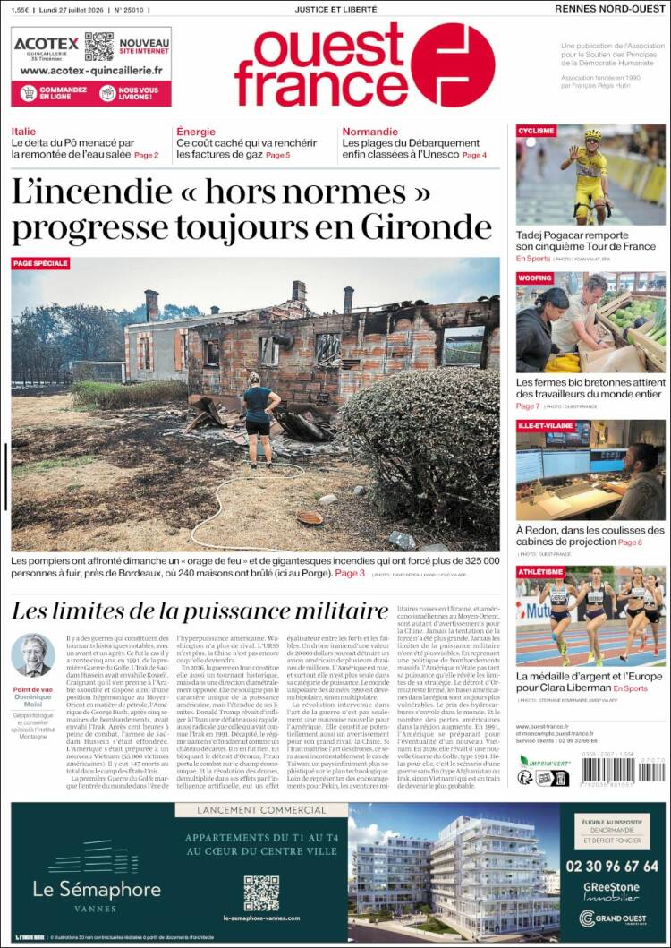 Portada de Ouest France (Francia)