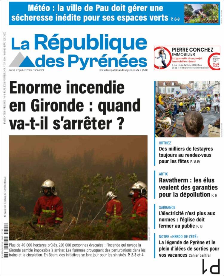 Portada de La République des Pyrénées (Francia)