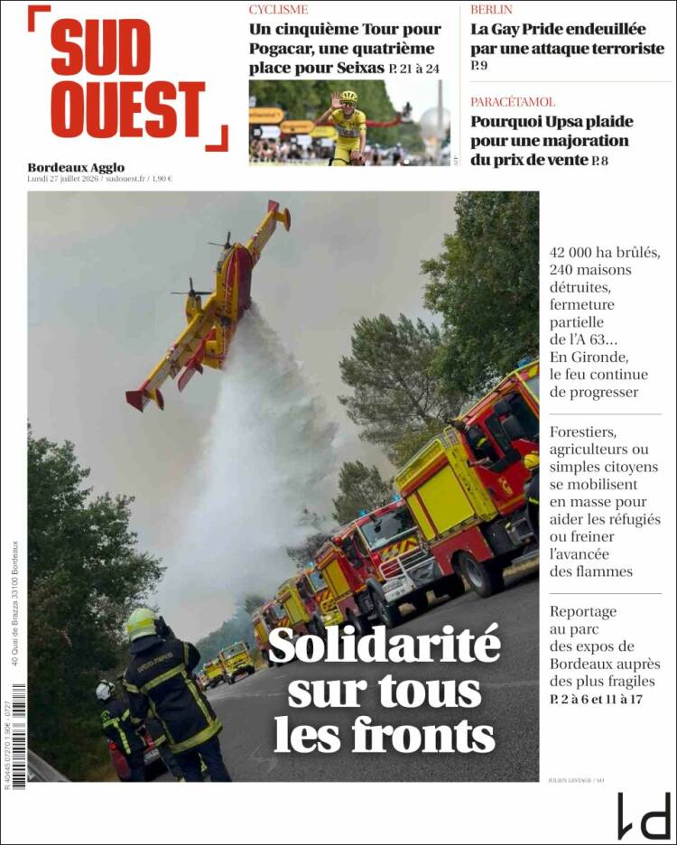 Portada de Sud Ouest (Francia)