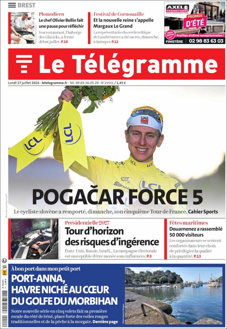 Portada de Télégramme (Francia)