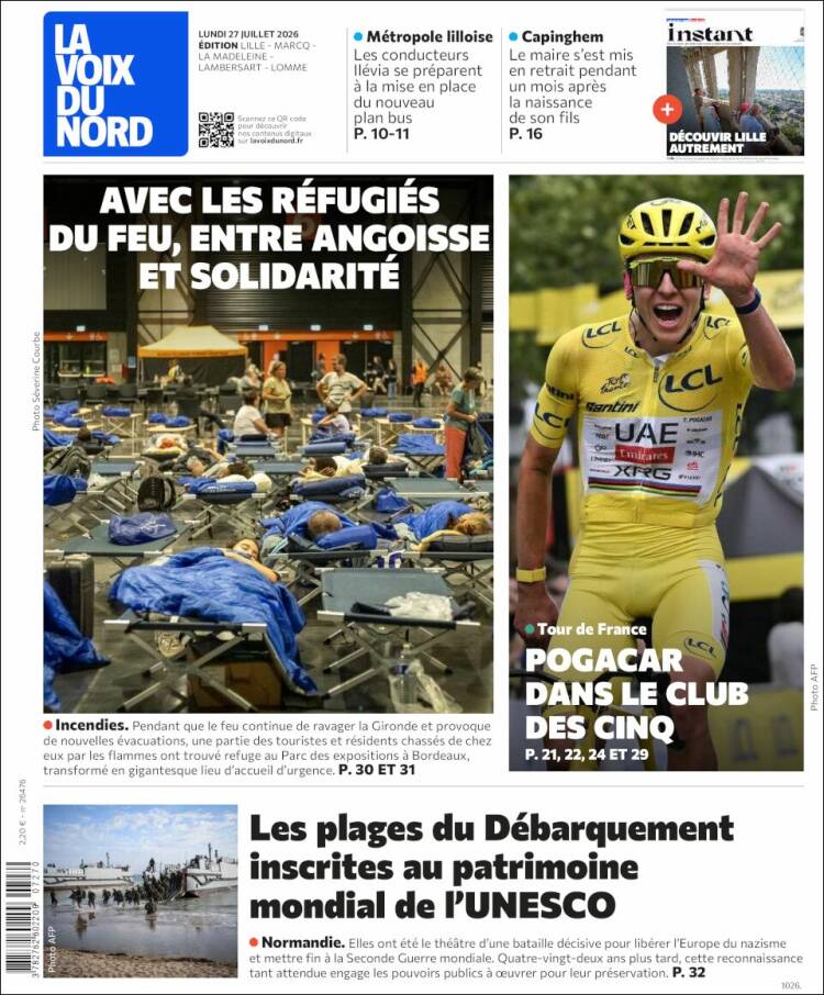 Portada de La Voix du Nord (Francia)