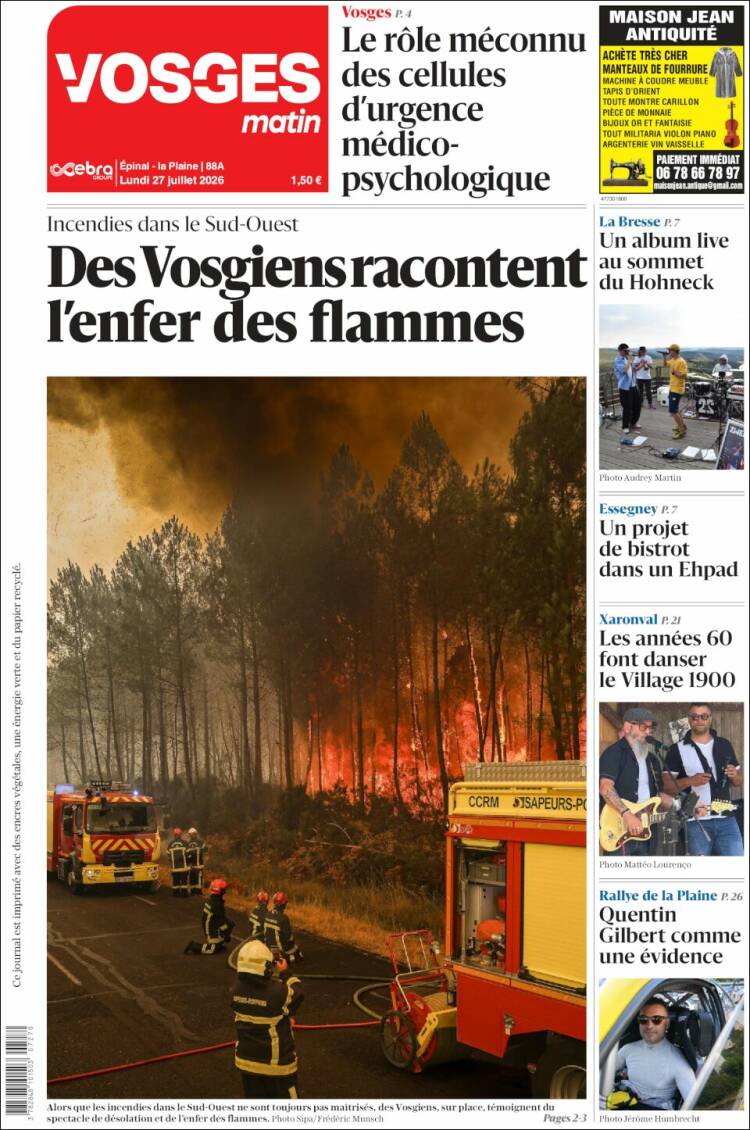 Portada de Vosges Matin (Francia)
