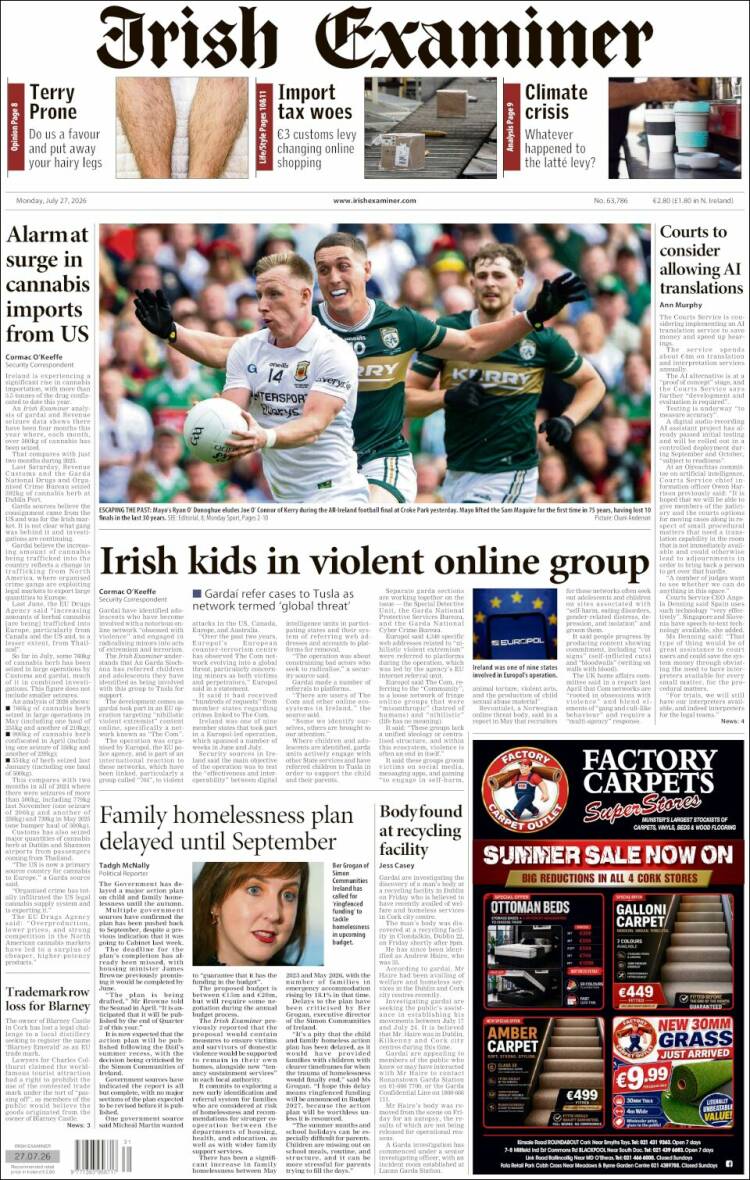 Portada de Irish Examiner (Irlanda)
