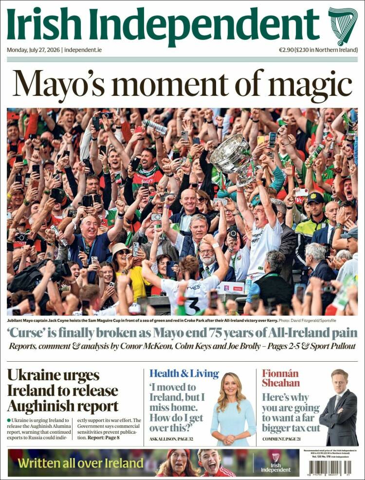 Portada de Irish Independent (Irlanda)