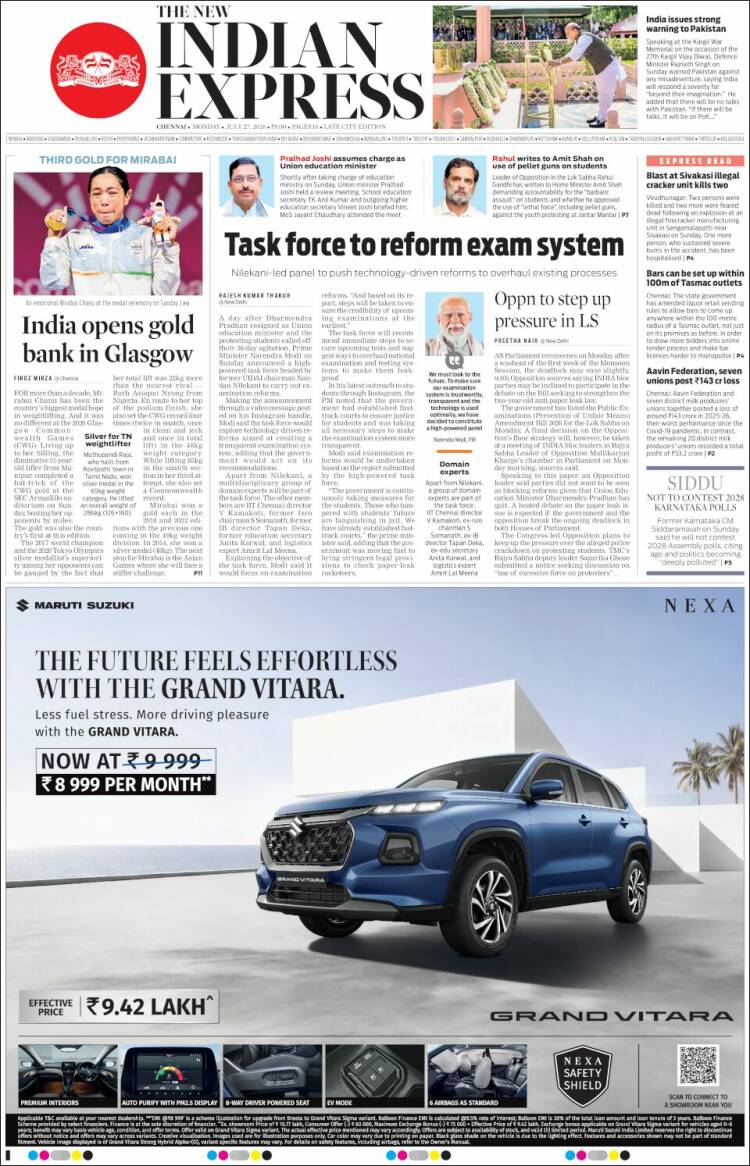 Portada de New Indian Express (India)
