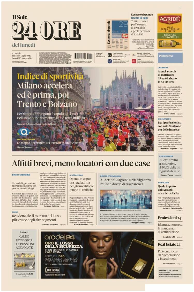 Portada de Il Sole 24 ORE (Italia)