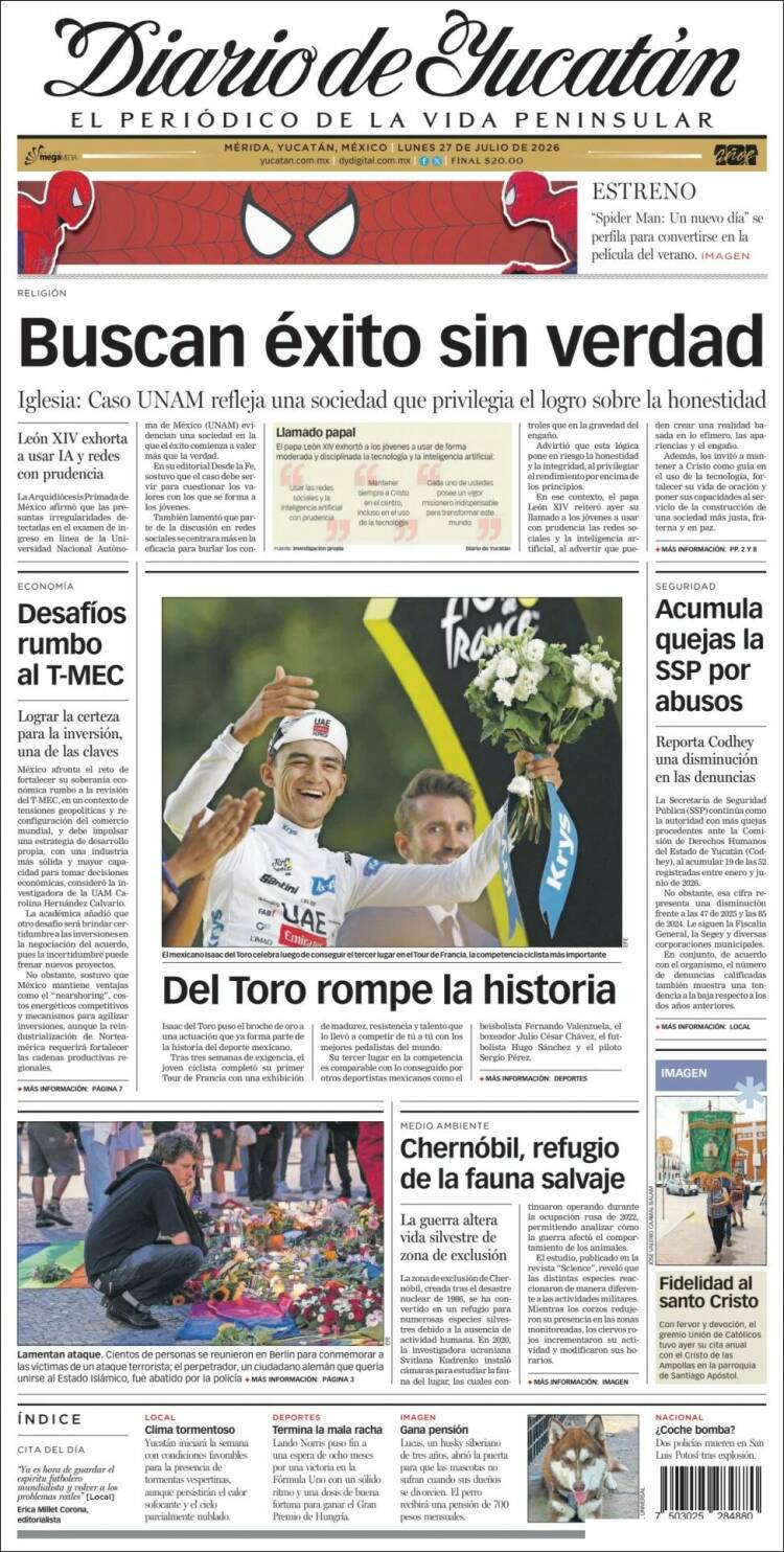 Portada de Diario de Yucatán (M&eacute;xico)