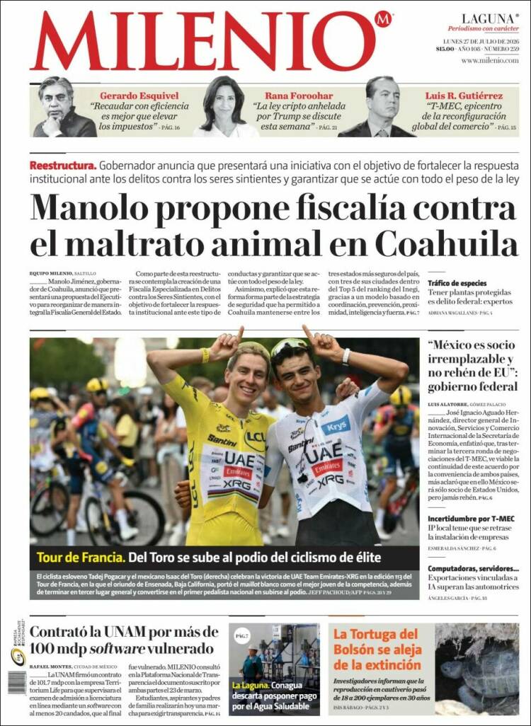 Portada de Milenio - Laguna (M&eacute;xico)