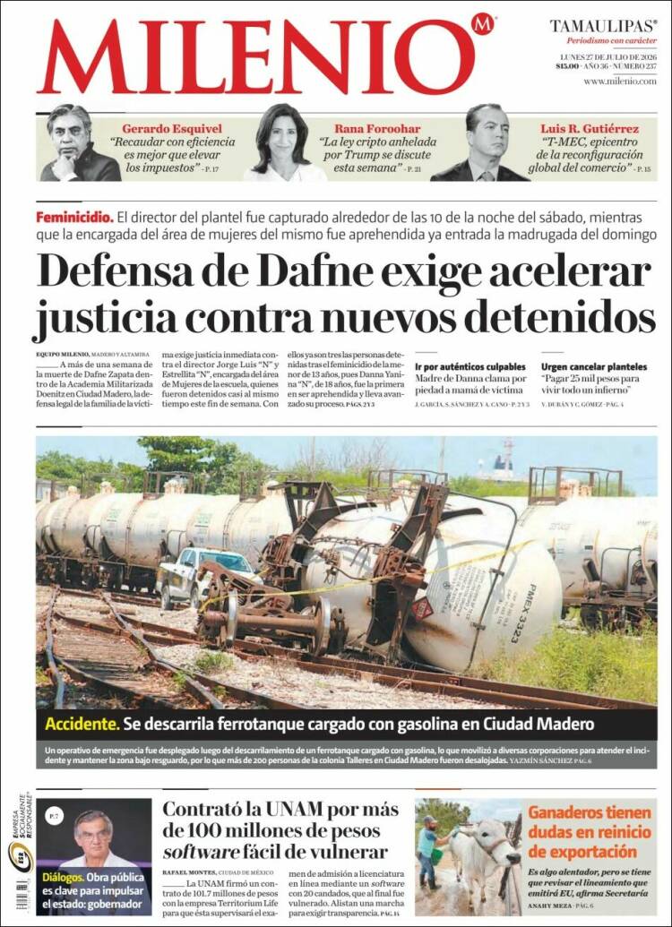 Portada de Milenio - Tamaulipas (M&eacute;xico)
