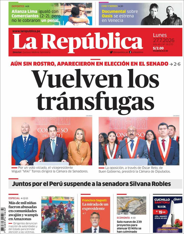 Portada de La Republica (Per&uacute;)