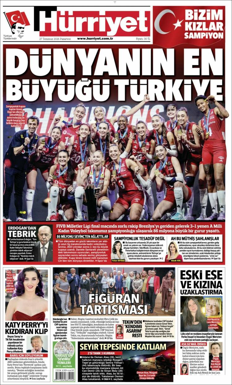 Portada de Hürriyet (Turqu&iacute;a)