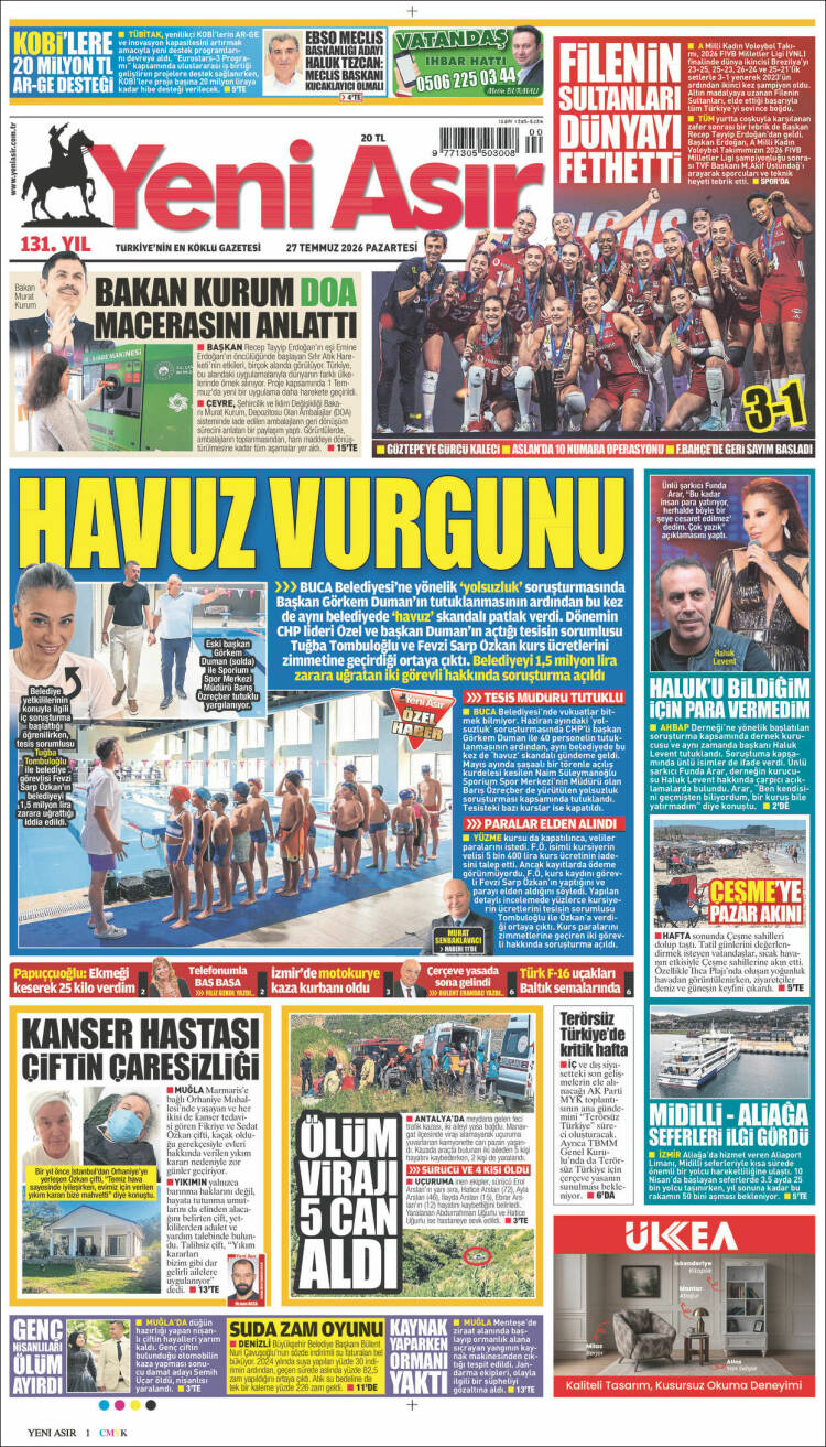 Portada de Yeni Asır (Turqu&iacute;a)