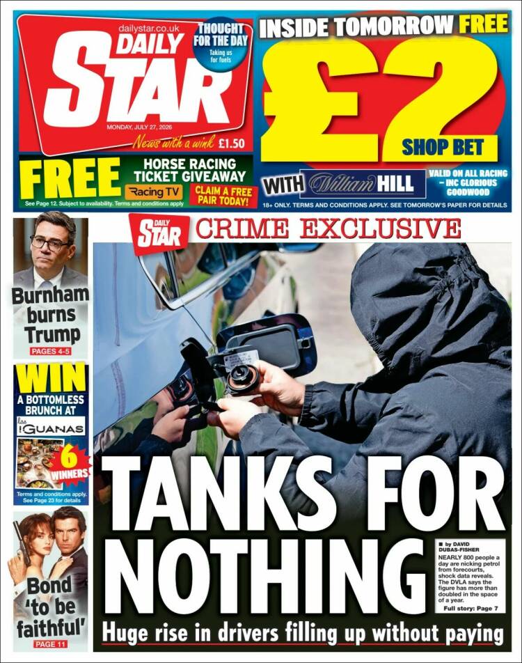 Portada de Daily Star (Reino Unido)
