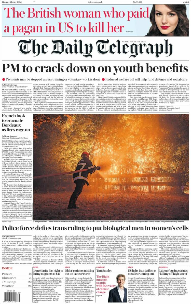 Portada de Daily Telegraph (Reino Unido)