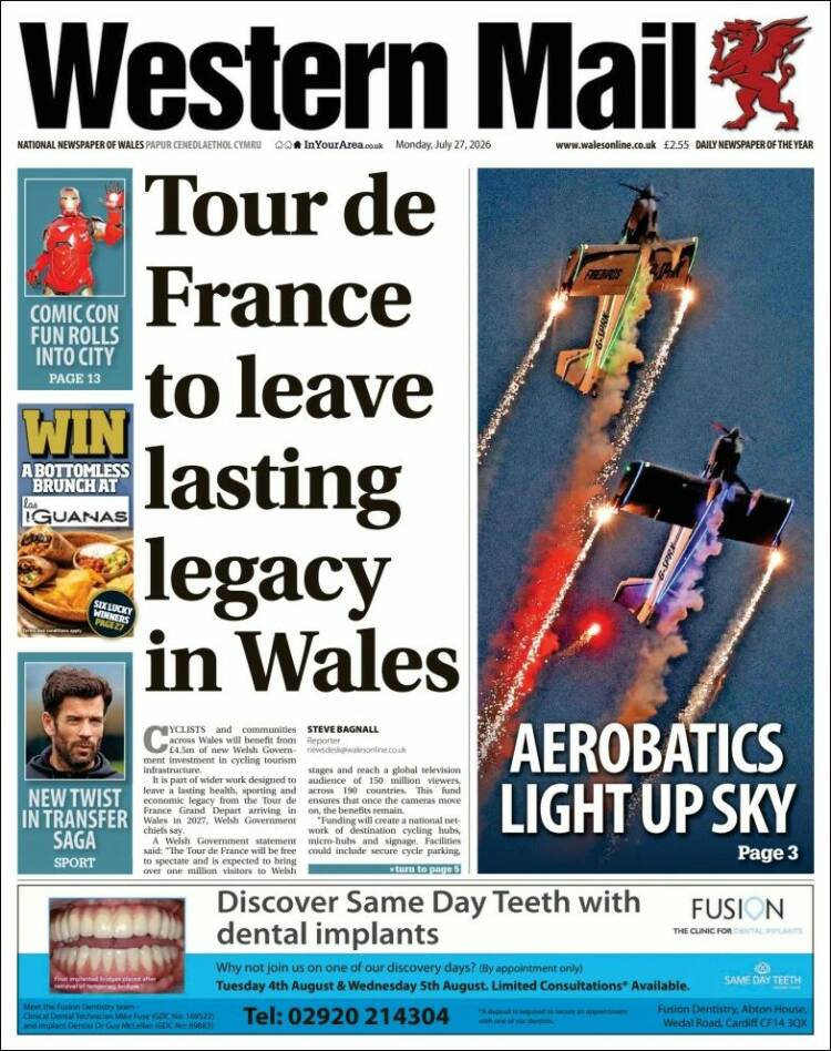Portada de Western Mail (Reino Unido)