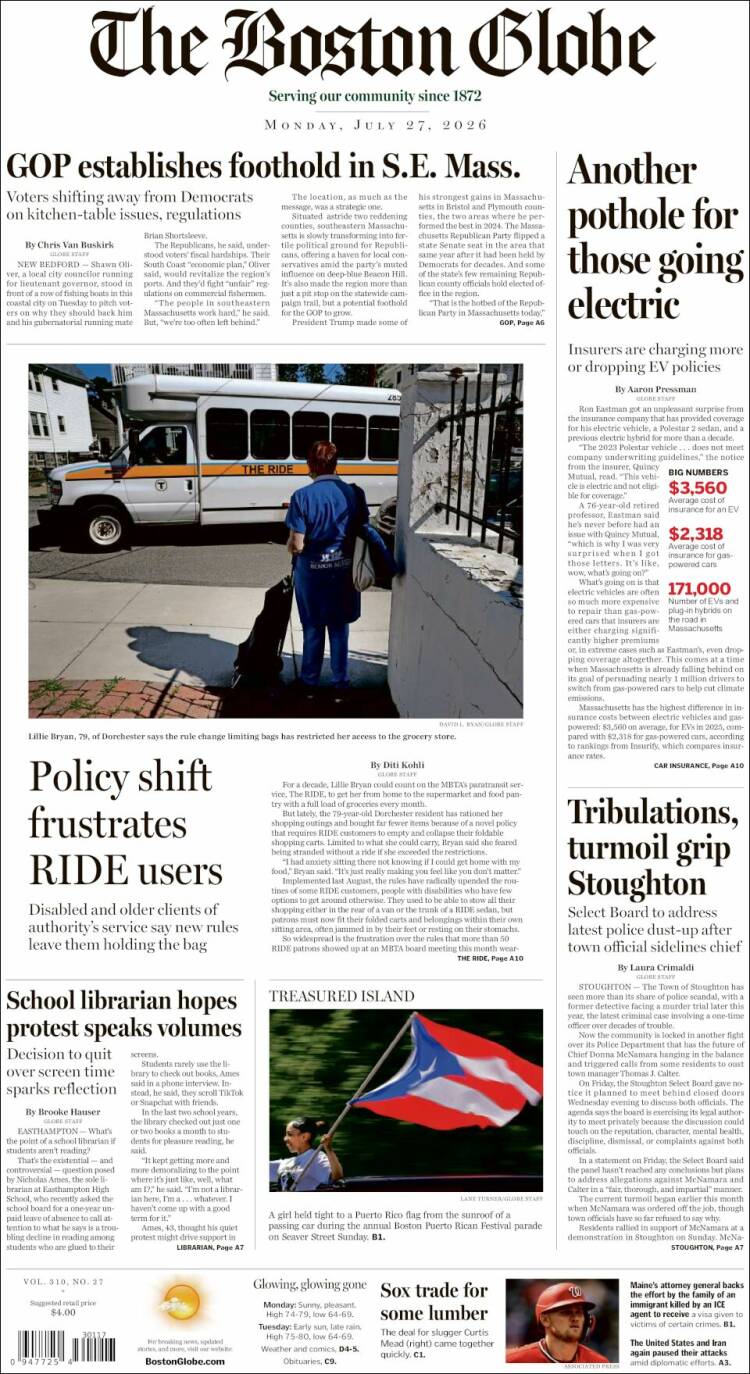 Portada de Boston Globe (USA)