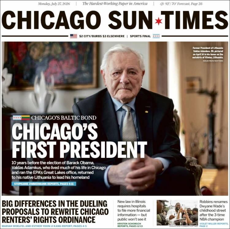 Portada de Chicago Sun-Times (USA)