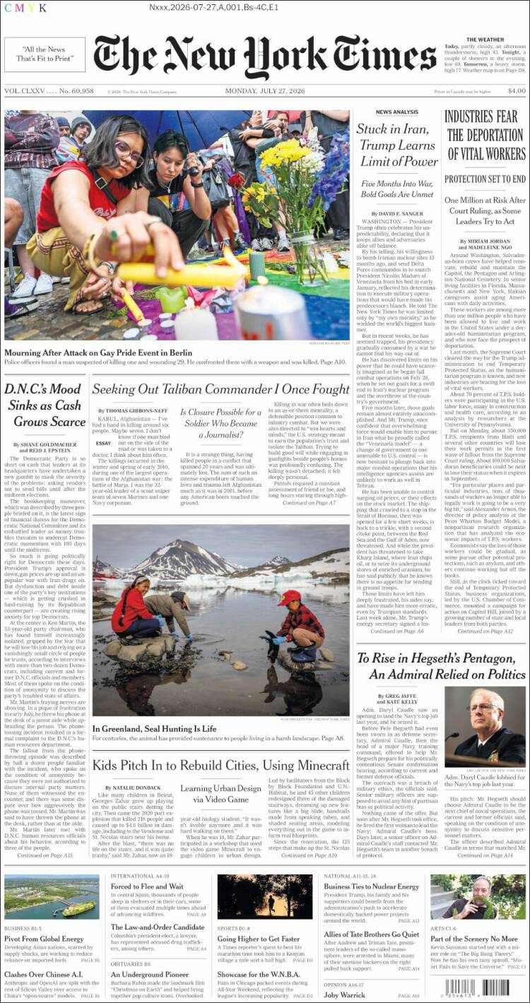 Portada de New York Times (USA)