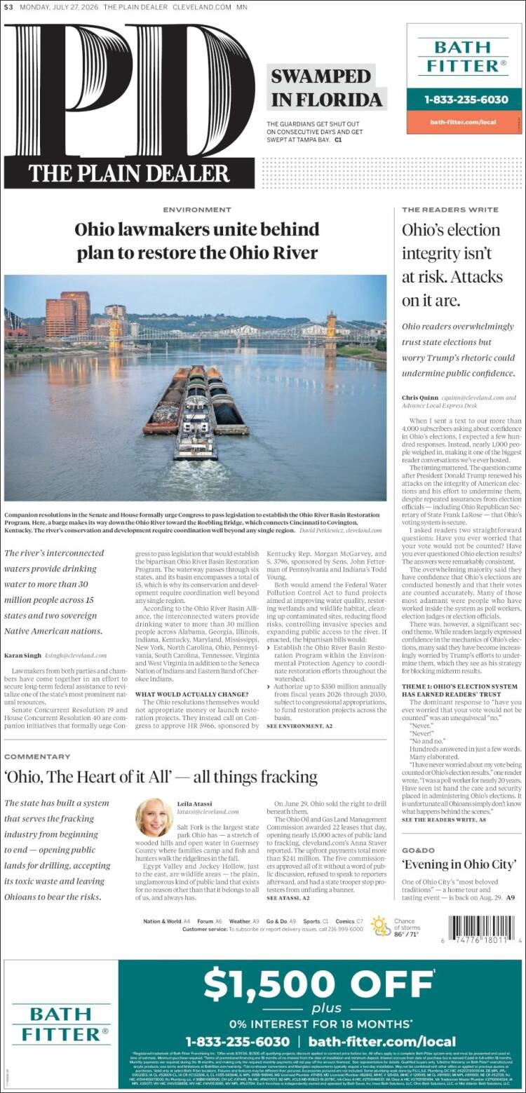 Portada de The Plain Dealer (USA)