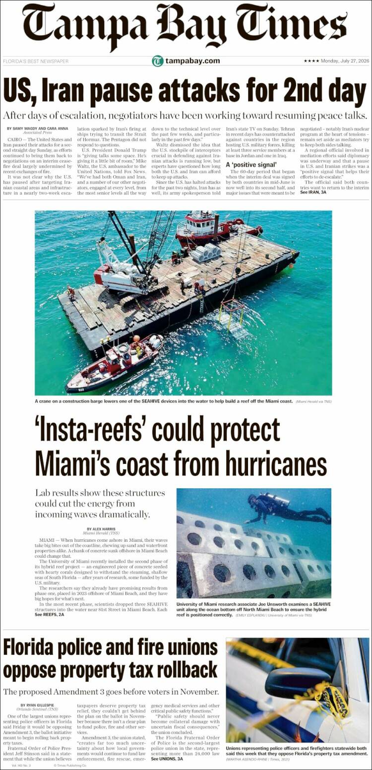 Portada de Tampa Bay Times (USA)