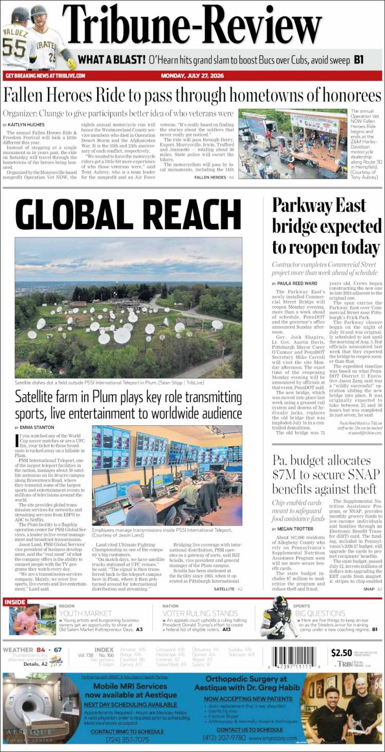 Portada de Tribune-Review (USA)