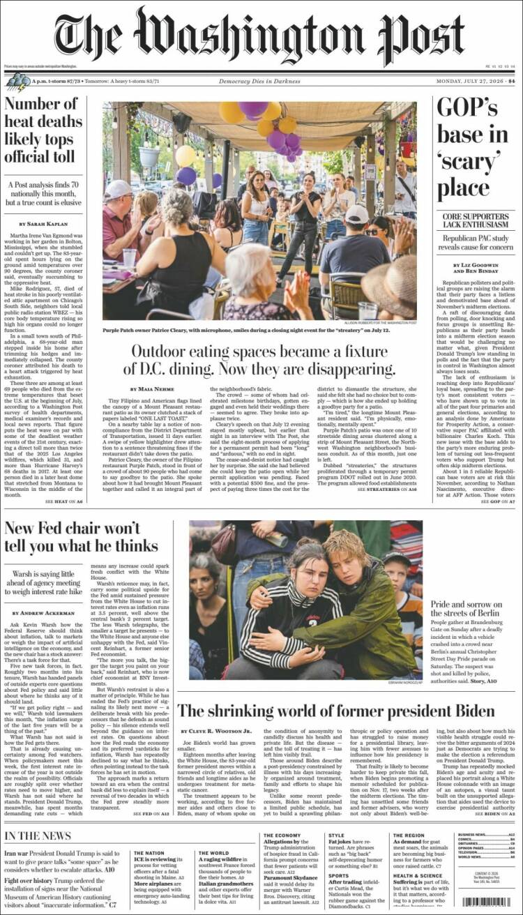 Portada de The Washington Post (USA)