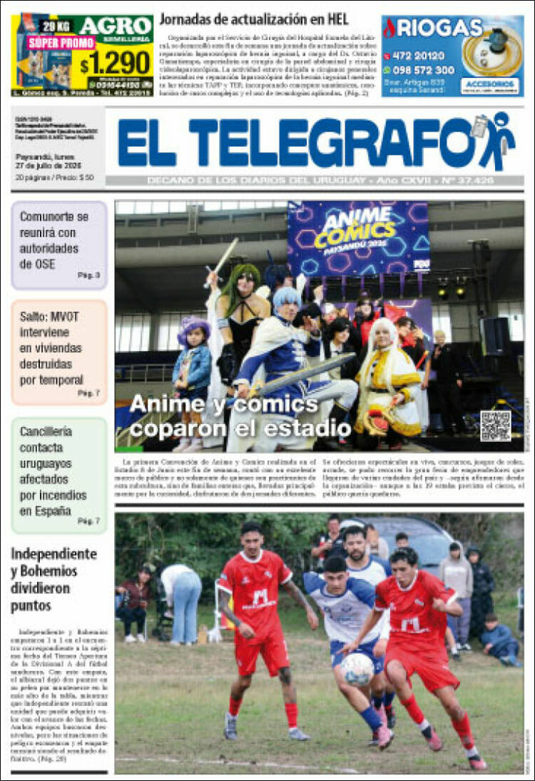 Portada de El Telégrafo (Uruguay)